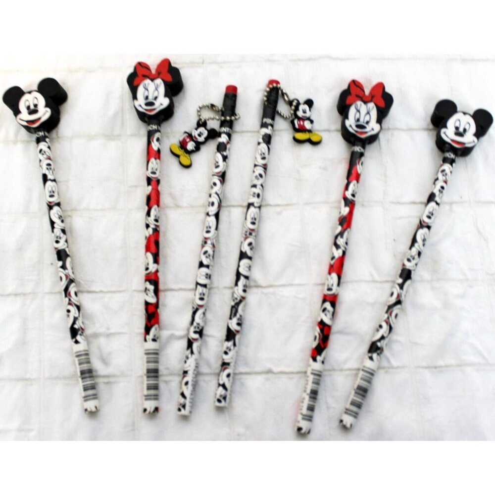 6 Vtg 90s Pentech Disney Minnie Mickey Mouse Pencils Erasers Charm Unsharpened